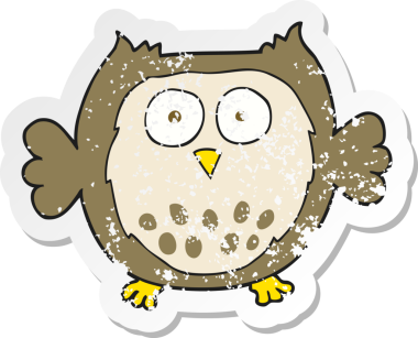 Bir insan tarafından çizilmiş bir baykuşun gerilmiş çıkartması.