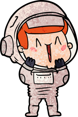 Bir insan tarafından çizilmiş mutlu astronot çizgi filmi.