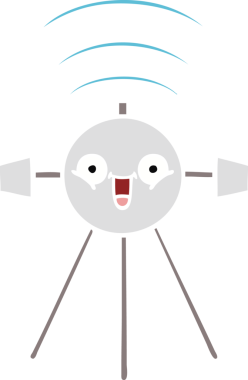 Bir insan tarafından çizilmiş düz renkli bir uydu karikatürü