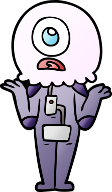 Çizgi film Tepegöz uzaylı uzay adamı bir insan tarafından çizilmiş omuzlarını silkiyor.