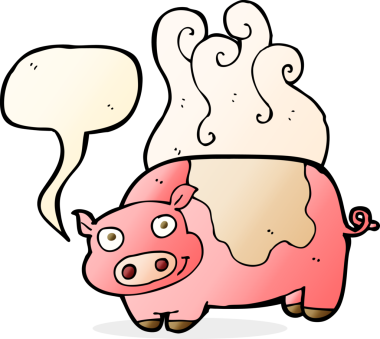 Bir insan tarafından çizilmiş konuşma balonlu çizgi film domuzu.