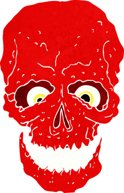 Bir insan tarafından çizilmiş ürkütücü bir kafatası.