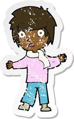 Bir insan tarafından çizilmiş mutsuz bir çocuk çizgi filminin gerilimli yapıştırması.