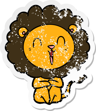 Bir insan tarafından çizilmiş gülen aslan çıkartması.