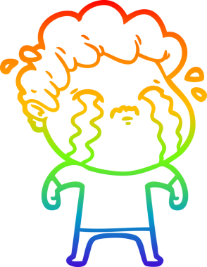 Gökkuşağı gradyan çizimi bir insan tarafından çizilmiş ağlayan bir karikatür adamı çiziyor.