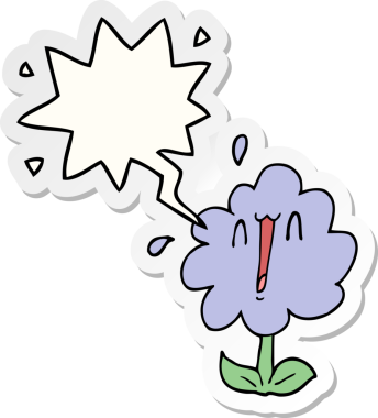 Bir insan tarafından çizilmiş baloncuk çıkartmalı karikatür çiçeği.