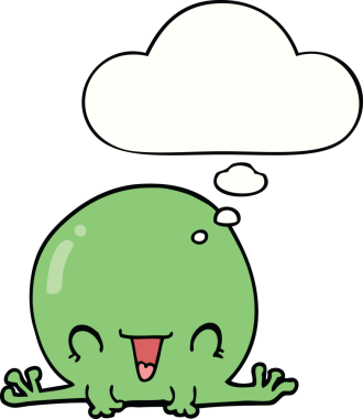 Bir insan tarafından çizilmiş düşünce baloncuklu karikatür kurbağası