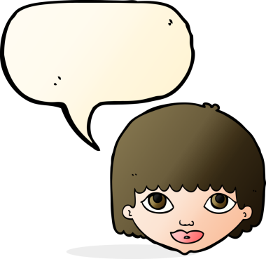 Bir insan tarafından çizilmiş konuşma baloncuğu olan bir kadın yüzü.