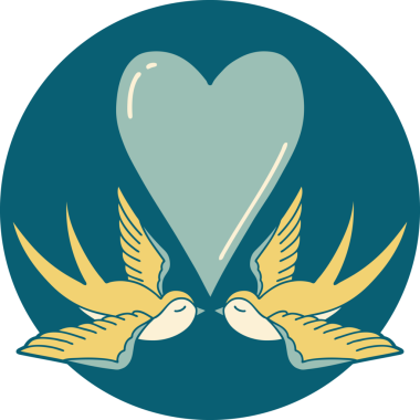 Kırlangıçların ikonik dövme şekli ve bir insan tarafından çizilmiş bir kalp.