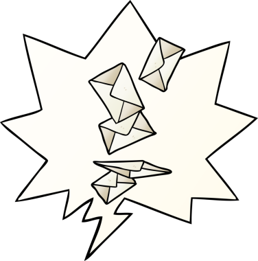 karikatür zarfları konuşma baloncuğu ile bir insan tarafından çizilen düzgün gradyan stil ile düşüyor