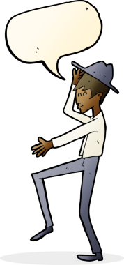 Bir insan tarafından çizilmiş konuşma balonu olan karikatür modasında bir adam