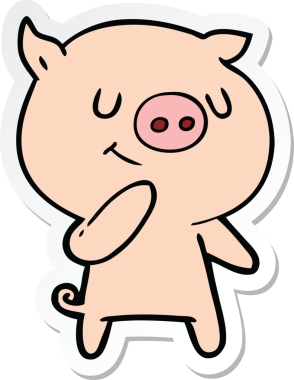 Bir insan tarafından çizilmiş mutlu çizgi film domuzu çıkartması.