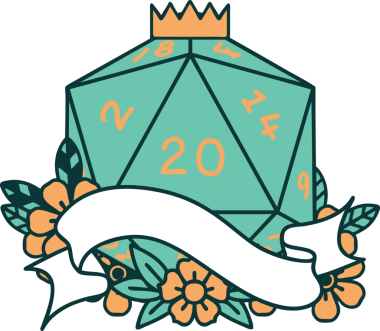 Retro Dövme Biçimi Doğal 20 D20 zar bir insan tarafından çizildi