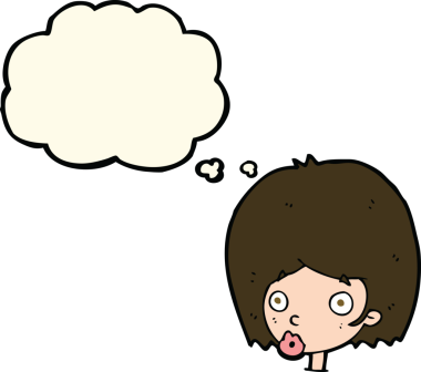 Bir insan tarafından çizilmiş düşünce baloncuğuyla kadın yüzünü şaşırtan çizgi film.