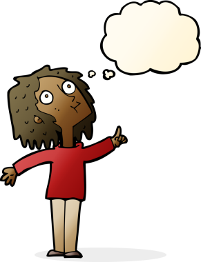 Bir insan tarafından çizilmiş düşünce baloncuğu olan meraklı bir kadın.