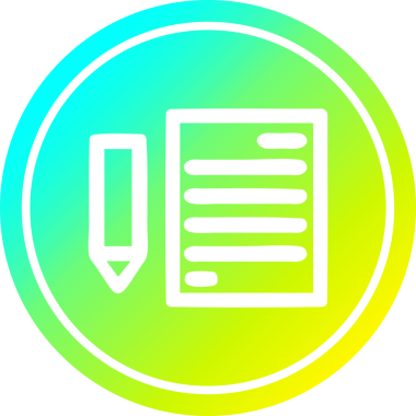 belge ve kalem dairesel simgesi bir insan tarafından serin gradyan bitiş çizilmiş