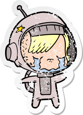 Bir insan tarafından çizilmiş ağlayan astronot bir kızın sıkıntılı çıkartması.