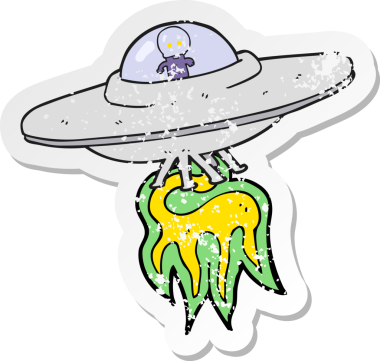 Bir insan tarafından çizilmiş uzaylı uçan daire karikatürünün gerici baskısı.