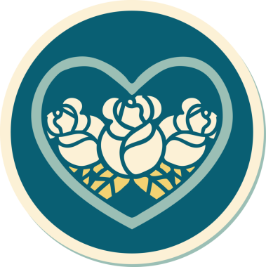 Geleneksel kalp stili dövme çıkartması ve bir insan tarafından çizilmiş çiçekler.