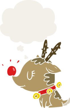 Bir insan tarafından çizilmiş, düşünce baloncuğu olan bir karikatür Noel geyiği.