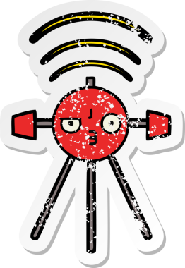 Bir insan tarafından çizilmiş şirin bir çizgi film uydusunun sıkıntılı çıkartması.