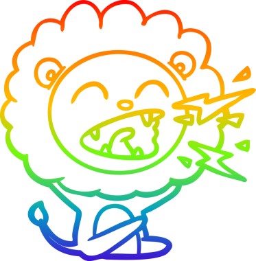 Gökkuşağı gradyan çizgi çizimi Bir insan tarafından çizilmiş kükreyen bir aslan