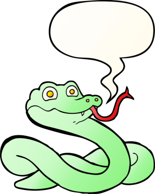 Bir insan tarafından çizilmiş, konuşma baloncuklu çizgi film yılanı.