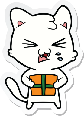 Bir insan tarafından çizilmiş, tıslayan bir kedinin çıkartması.