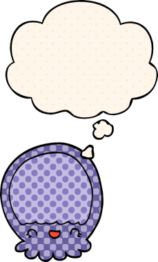 Çizgi roman tarzında bir insan tarafından çizilmiş düşünce baloncuklu denizanası çizgi filmi.