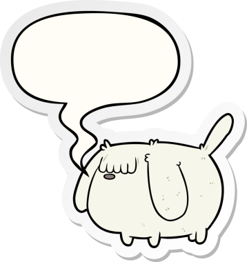 Bir insan tarafından çizilmiş konuşma kabarcığı çıkartmalı komik çizgi film köpeği.