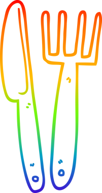 Bir insan tarafından çizilmiş karikatür bıçağı ve çatal çizimi.