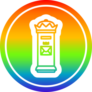 Gökkuşağı gradyan bir insan tarafından çizilmiş İngiliz posta kutusu dairesel simgesi