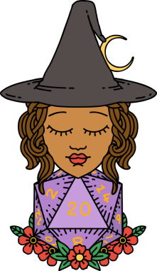 Retro Dövme Tarzı İnsan Cadı Doğal 20 zar atışıyla Bir insan tarafından çizilmiş