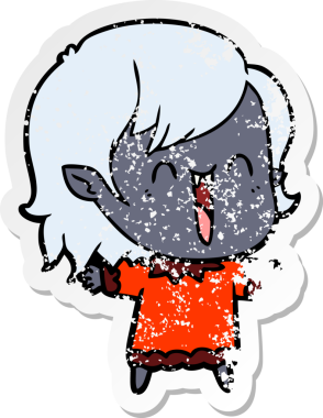 Bir insan tarafından çizilmiş mutlu vampir kız çizgi filminin kederli çıkartması.