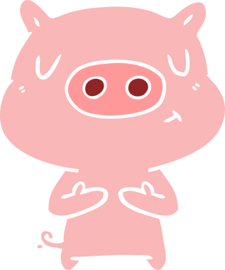 Düz renkli çizgi film içerikli domuz insan tarafından çizilmiş.