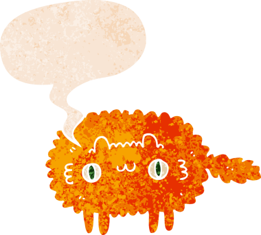 grunge 'da konuşma balonu olan çizgi film kedisi bir insan tarafından çizilmiş dertli retro desenli