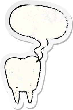 Konuşma baloncuğu olan çizgi film dişleri bir insan tarafından çizilmiş sıkıntılı eski bir çıkartma.