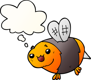 Bir insan tarafından çizilmiş yumuşak eğimli düşünce baloncuklu komik çizgi film arısı.