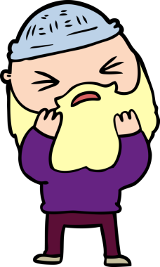 Bir insan tarafından çizilmiş sakallı bir çizgi film adamı.