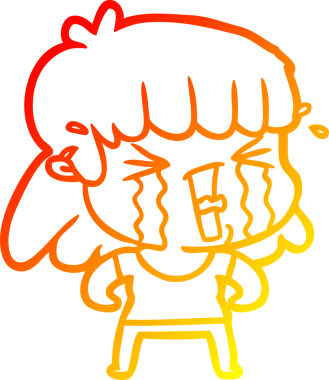 Bir insan tarafından çizilmiş göz yaşları içindeki çizgi film kadını çizimi.