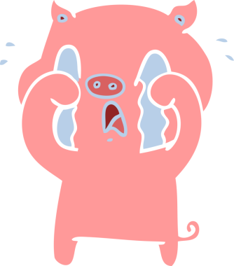 Ağlayan domuz düz renkli çizgi film bir insan tarafından çizildi.