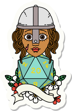 Bir insan tarafından çizilmiş 20 zarlı bir insan dövüşçüsünün çıkartması.