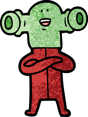 Bir insan tarafından çizilmiş dostane bir uzaylı çizgi filmi.