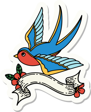 Bir insan tarafından çizilmiş bir kırlangıç sancağına sahip dövme stili.