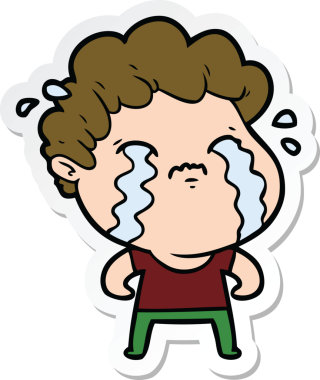 Bir insan tarafından çizilmiş, ağlayan bir çizgi film karakterinin çıkartması.