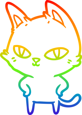 Gökkuşağı gradyan çizgi çizimi Bir insan tarafından çizilmiş parlak gözlü çizgi bir kedi