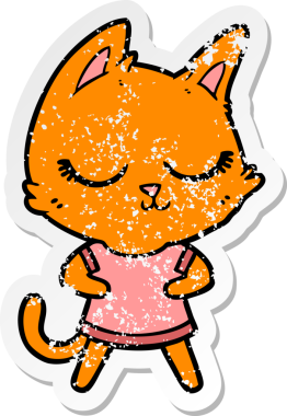 Bir insan tarafından çizilmiş sakin bir çizgi film kedisinin sıkıntılı çıkartması.