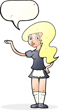 Bir insan tarafından çizilmiş konuşma balonu olan çizgi film garsonu.