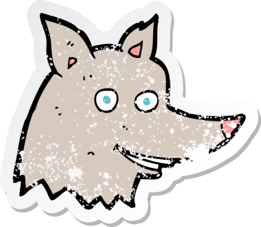 Bir insan tarafından çizilmiş kurt kafasının gerilmiş çıkartması.