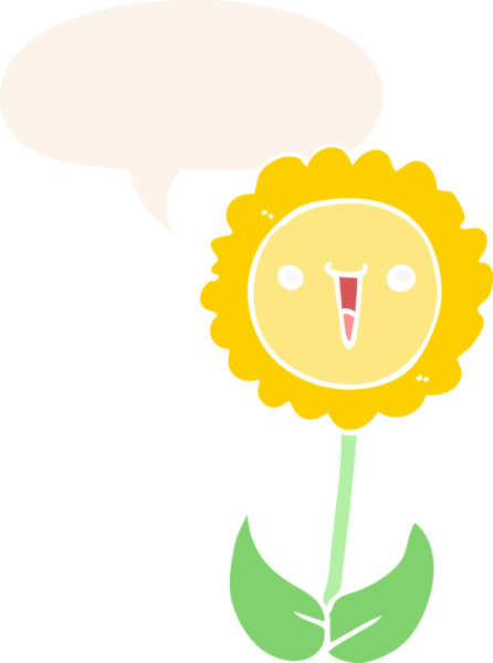 bir insan tarafından çizilmiş, konuşma baloncuklu karikatür çiçeği